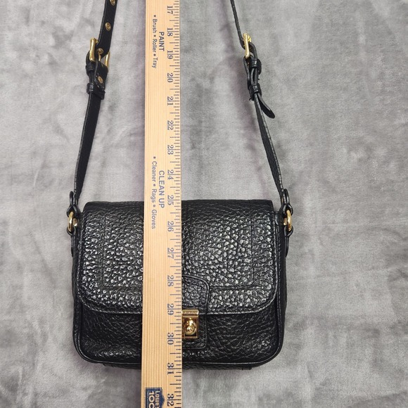 Pure Collection Crossbody Bag Black Pebbled Leather Small Adjustable Strap Latch - Picture 11 of 14